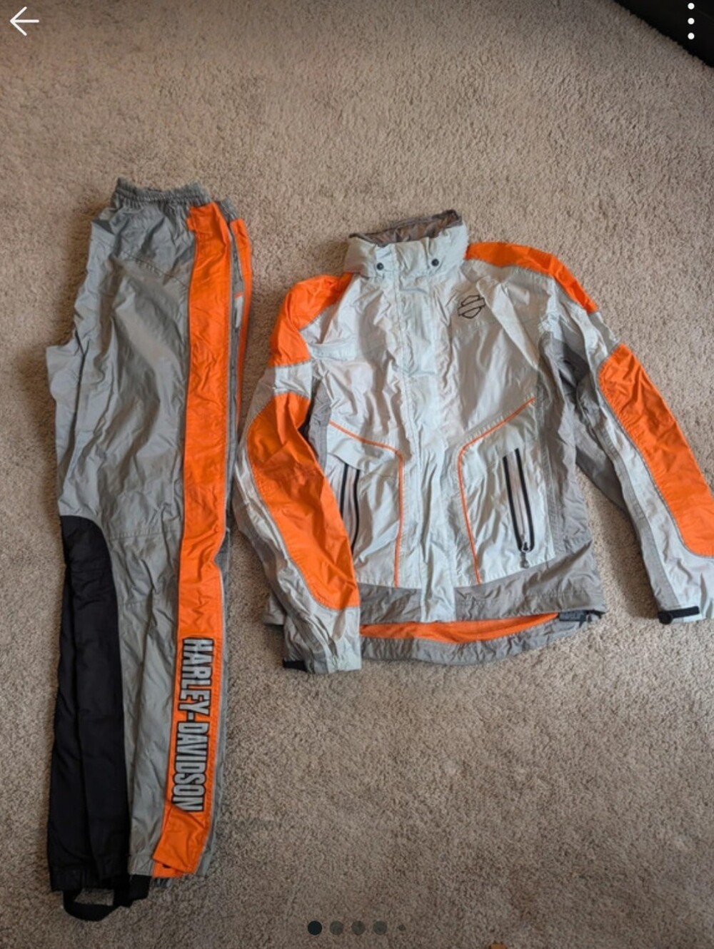 Genuine Harley-Davidson Women's Rain Suit - Gray/Orange Jacket & Pants with Stor